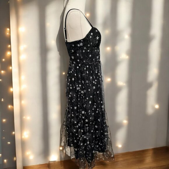Betsey Johnson Bustier Black Silver Star Starry Night Tulle Dress 2 - Picture 6 of 6